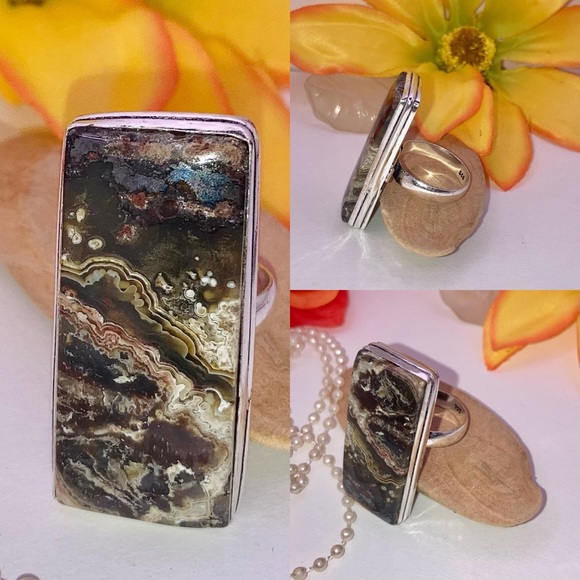 •COOL• Mexican Laguna Lace Agate Gemstone Handmade Ring - Picture 2 of 6